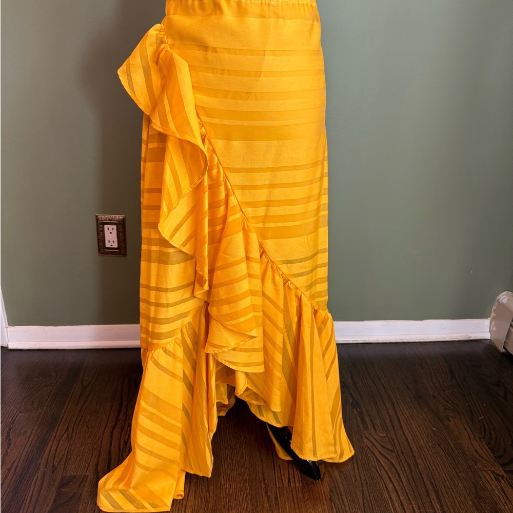 New York & Company Yellow Ruffled Maxi Skirt